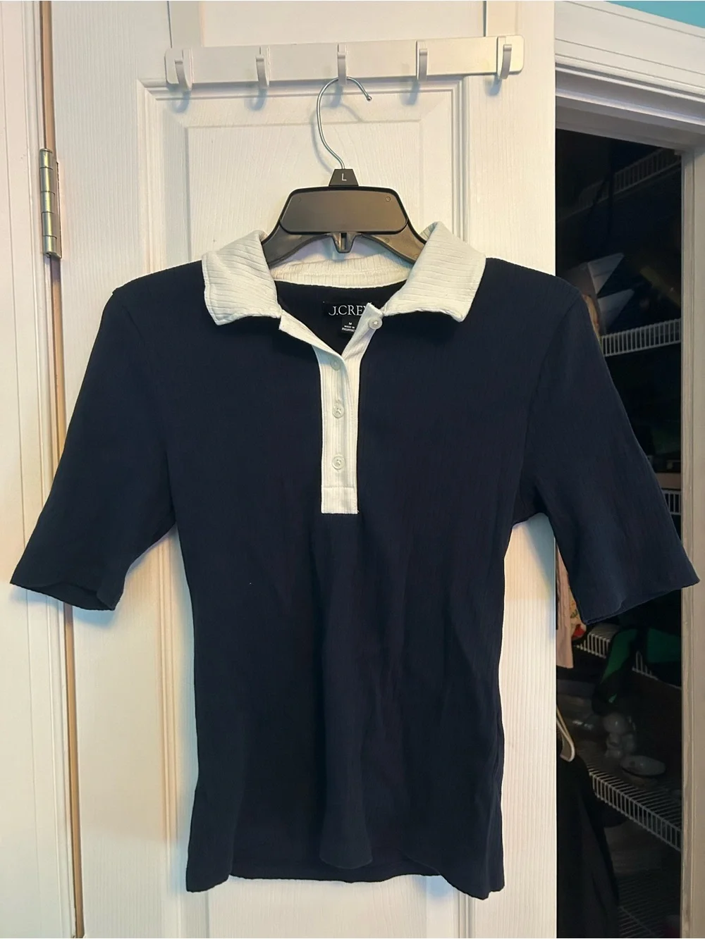 J. Crew Navy Polo Top with White Collar